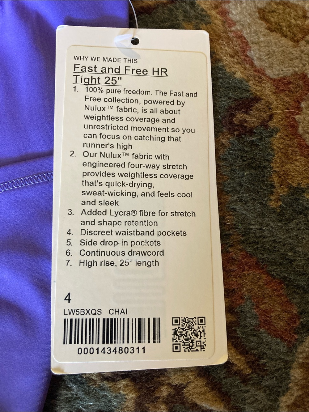 NWT Lululemon, fast and free tight size 4 - Picture 3 of 5